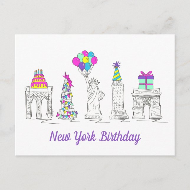 Carte Postale New York City NYC Landmarks fête d'anniversaire (Devant)