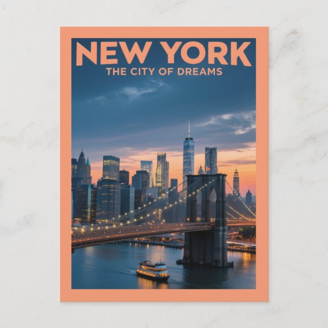 Carte Postale New York City of Dreams - Brooklyn Bridge à Dusk (Devant)
