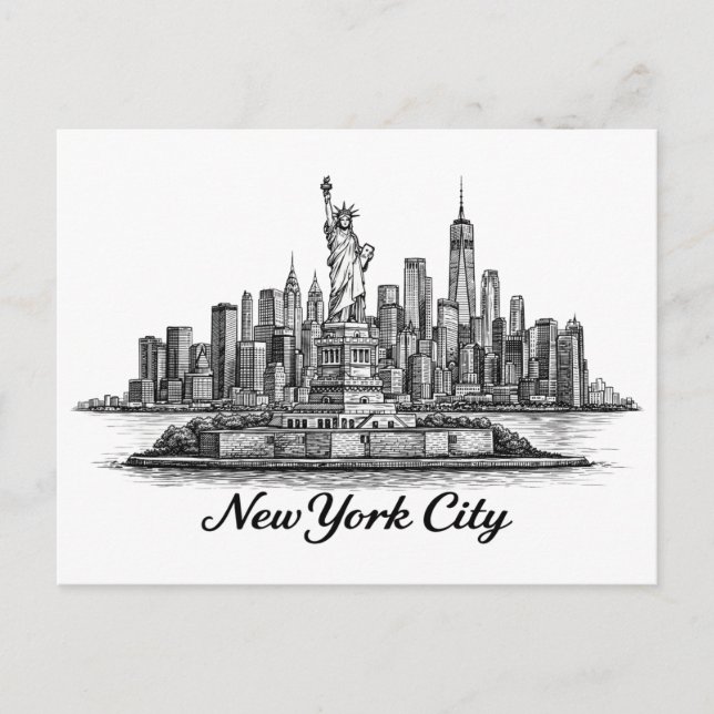 Carte Postale New York City Skyline Line Art Illustration (Devant)