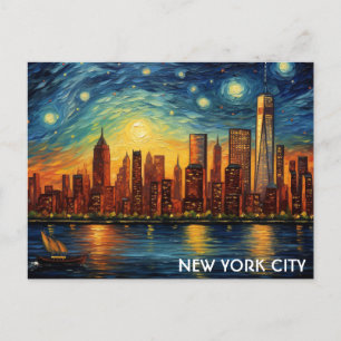 Carte Postale New York City Skyline Stars Night Travel