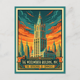 Carte Postale New York City, Woolworth Building années 1920 Rétr
