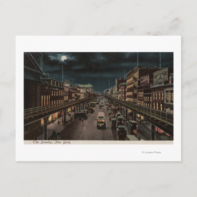 Carte Postale New York, NY - Bowery - scène de nuit (Devant)
