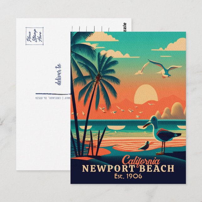 Carte Postale Newport Beach California Sunset Souvenirs 1950 (Devant / Derrière)