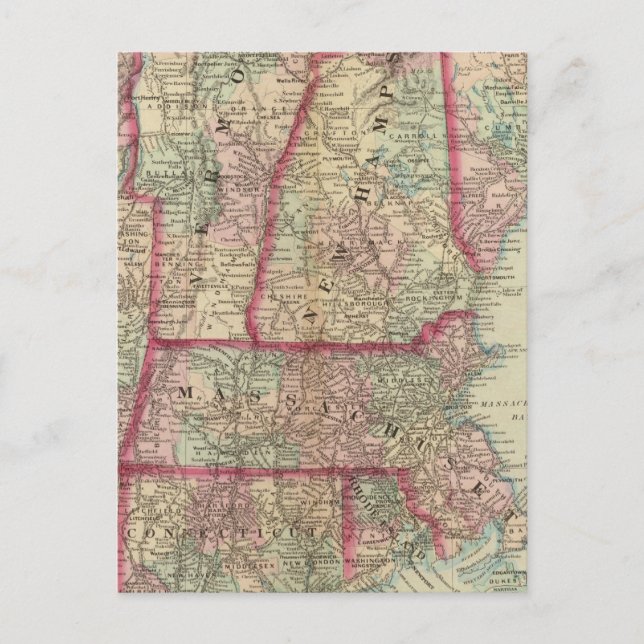 Carte Postale NH, Vt, Mass, RI, Conn (Devant)