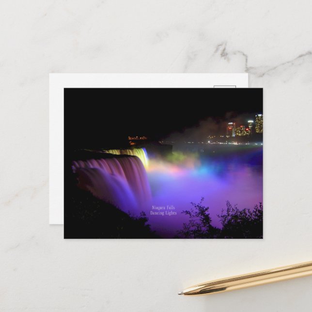 Carte Postale Niagara Falls, Dancing Lights, (Devant/Arrière en situation)