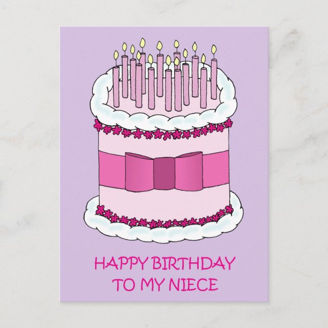 Carte Postale Niece Joyeux Anniversaire Cartoon gâteau et bougie (Devant)