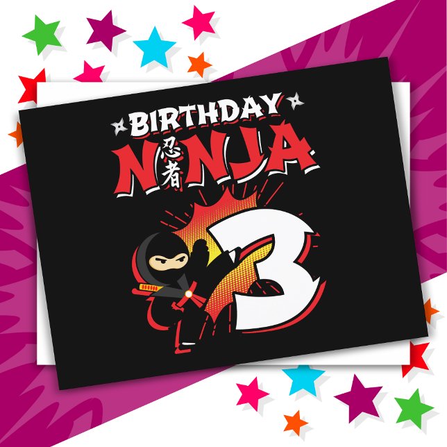 Carte Postale Ninja de bande dessinée de 3 ans pour 3e anniversa (Créateur téléchargé)