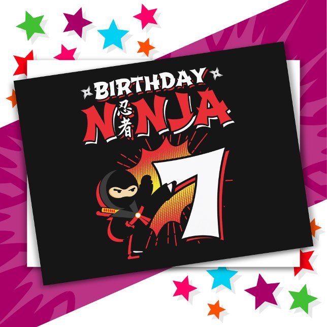 Carte Postale Ninja de bande dessinée de 7 ans pour 7ème anniver (Créateur téléchargé)