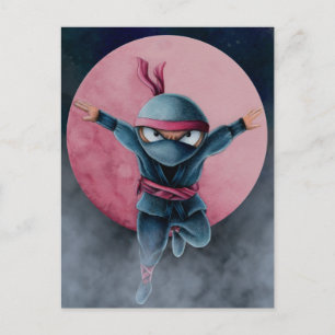 Carte Postale Ninja sauteur Lune Rouge 