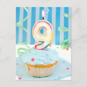 Carte Postale Ninth birthday candles on frosted cake in blue