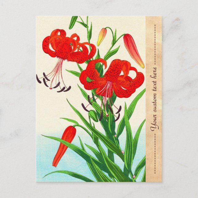 Carte Postale Nishimura Hodo Tiger Lilies shin hanga fleurs (Devant)