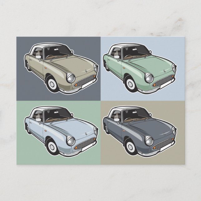 Carte Postale Nissan Figaro en quatre couleurs (Devant)