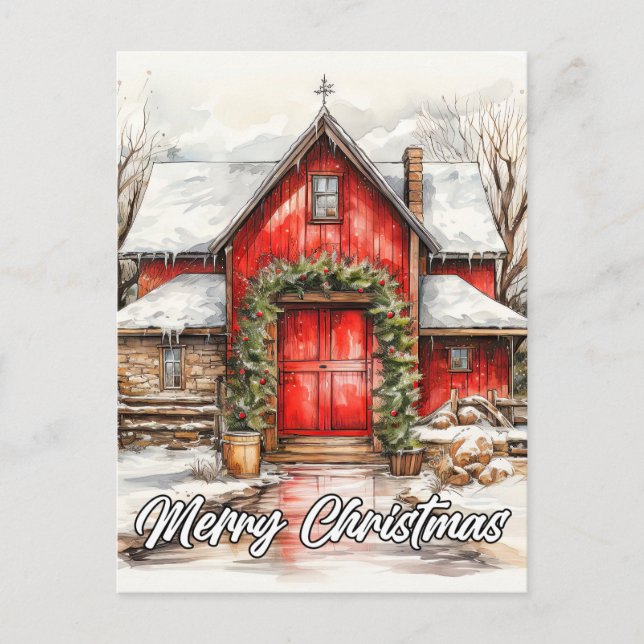 Carte Postale Noël à la ferme | Joyeuses fêtes à tous (Devant)
