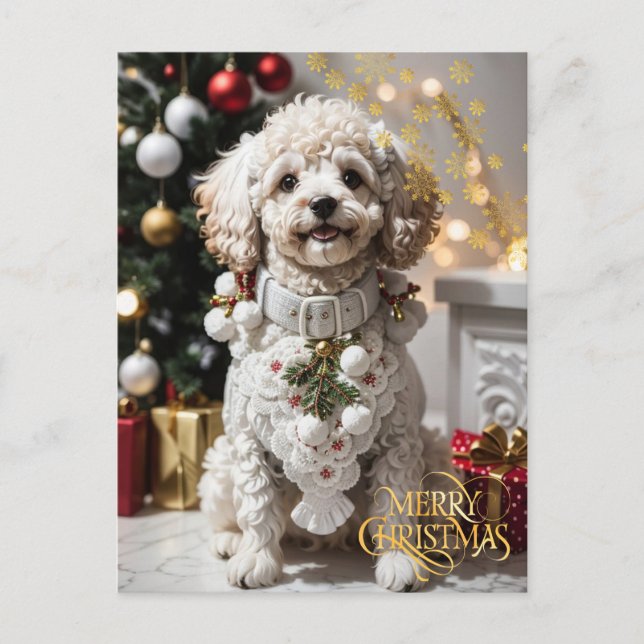 Carte Postale Noël. Animal domestique. Chiot mignon.  (Devant)