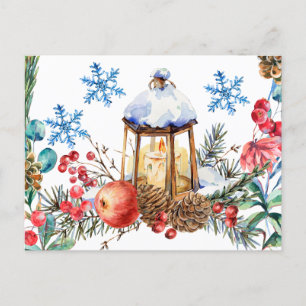 Carte Postale Noël Aquarelle Nature Forêt Collage