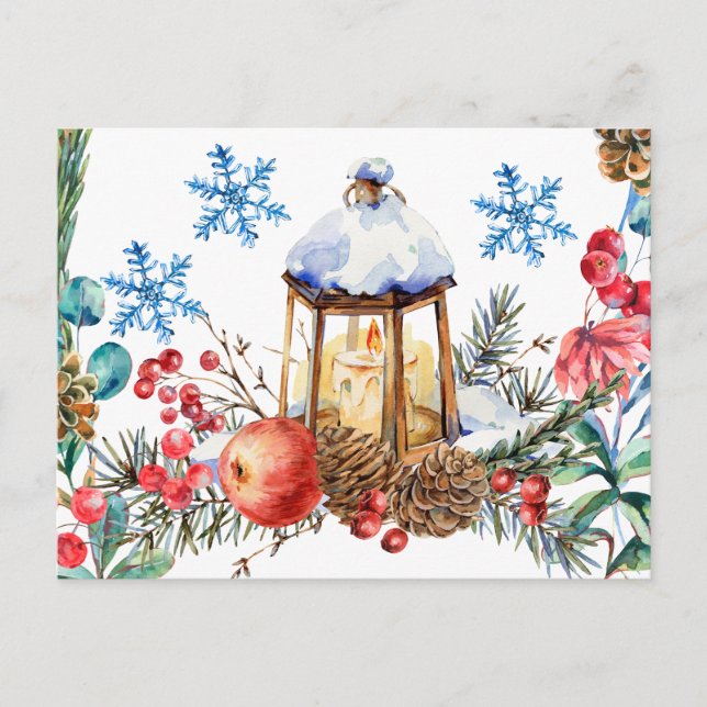 Carte Postale Noël Aquarelle Nature Forêt Collage (Devant)