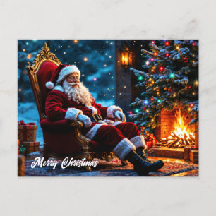 Carte Postale Noël arbre vacances hiver art mignon Père Noël