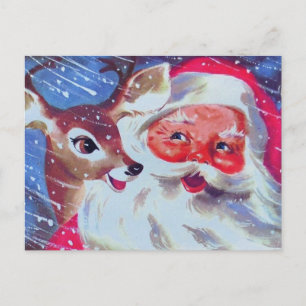 Carte Postale Noël au Père Noël et à son Reindeer Vintage