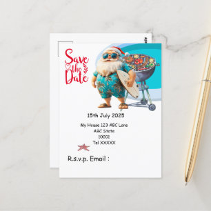 Carte Postale Noël barbecue du Père Noël en juillet