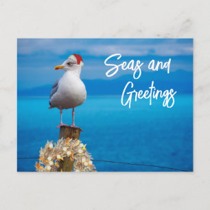 Carte Postale Noël Beach Seas et salutations Seagull Ocean