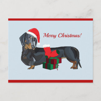 Carte Postale Noël blanc Père Noël Dachshund