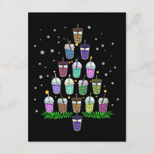 Carte Postale Noël Boba Tea Cadeau Hommes Femmes Arbre de Noël