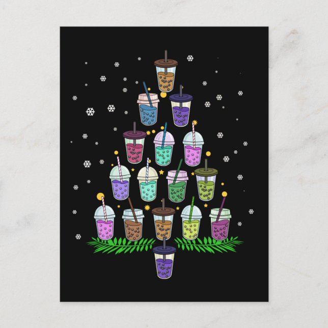 Carte Postale Noël Boba Tea Cadeau Hommes Femmes Arbre de Noël (Devant)