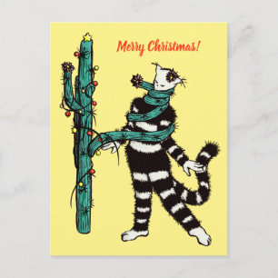 Carte Postale Noël Chat Et Cactus Étranges Noël