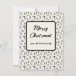 Carte Postale Noël Chic Crème Noire Chat Famille de vacances Car