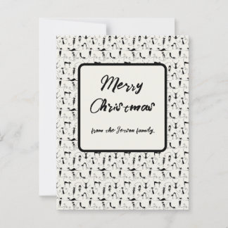 Carte Postale Noël Chic Crème Noire Chat Famille de vacances Car