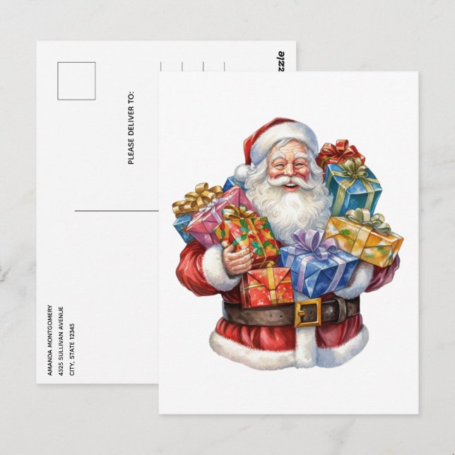 Carte Postale Noël classique de Jolly Santa Claus (Devant / Derrière)