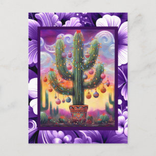 Carte Postale Noël dans le désert Sud-Ouest Saguaro Cactus