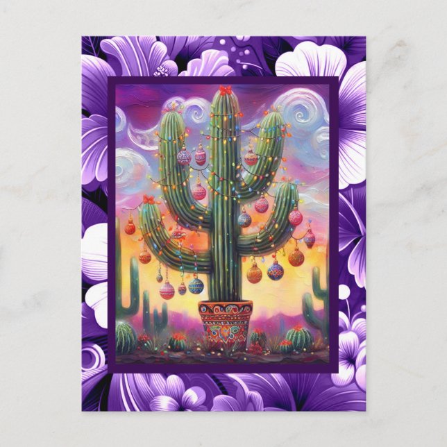 Carte Postale Noël dans le désert Sud-Ouest Saguaro Cactus (Devant)