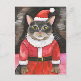 Carte Postale Noël de Cute Chat Père Noël