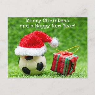Carte Postale Noël de football vacances avec chapeau de Père Noë