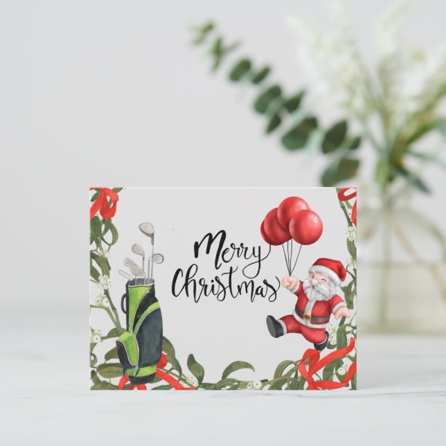 Carte Postale Noël de golf avec le golf du Père Noël (Debout devant)