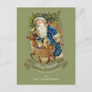 Carte Postale Noël des cerfs de Père Noël Vintage