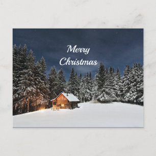 Carte Postale Noël d'hiver de neige Cabine rustique