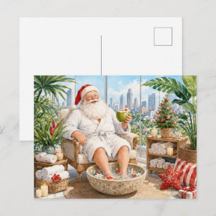 Carte Postale Noël du Père Noël dans un Spa pour les amateurs de