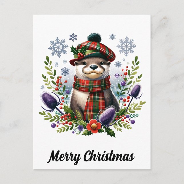 Carte Postale Noël écossais Otter Noël avec chardon (Devant)