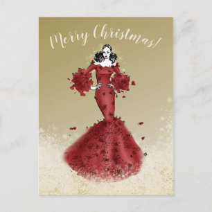 Carte Postale Noël élégant en or et rouge