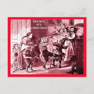 Carte Postale Noël en famille drôle, enfants excités parents fat