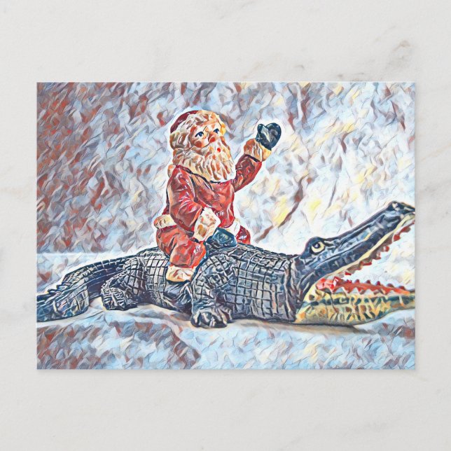 Carte Postale Noël en Floride Santa Claus équitation Alligator (Devant)