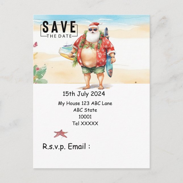 Carte Postale Noël en juillet avec PÈRE NOËL Sauvegarder la date (Devant)