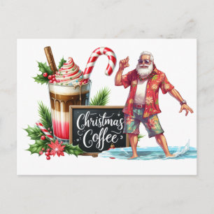 Carte Postale Noël en juillet avec PÈRE NOËL sur la plage