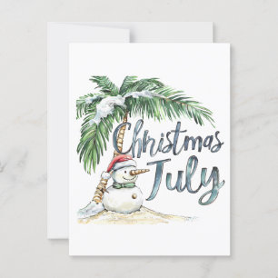 Carte Postale Noël en juillet Beach Snowman & Palm Tree