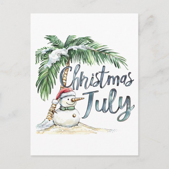 Carte Postale Noël en juillet Beach Snowman & Palm Tree (Devant)