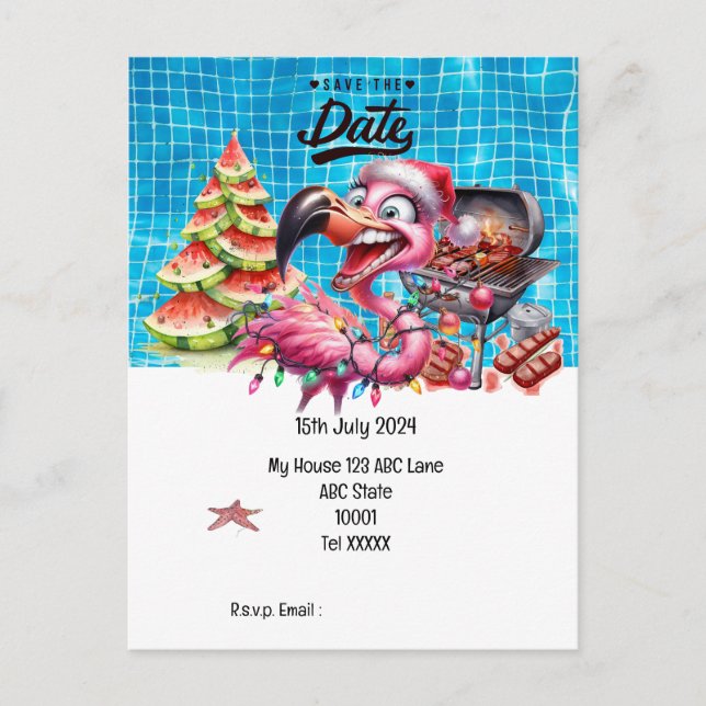Carte Postale Noël en juillet Flamant rose Enregistrer la fête d (Devant)