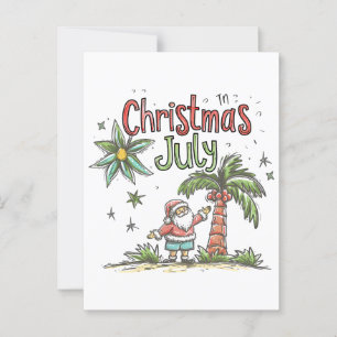 Carte Postale Noël en juillet : Père Noël tropicale et vacances 
