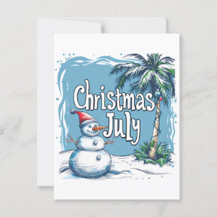 Carte Postale Noël en juillet Snowman & Palm Tree Design